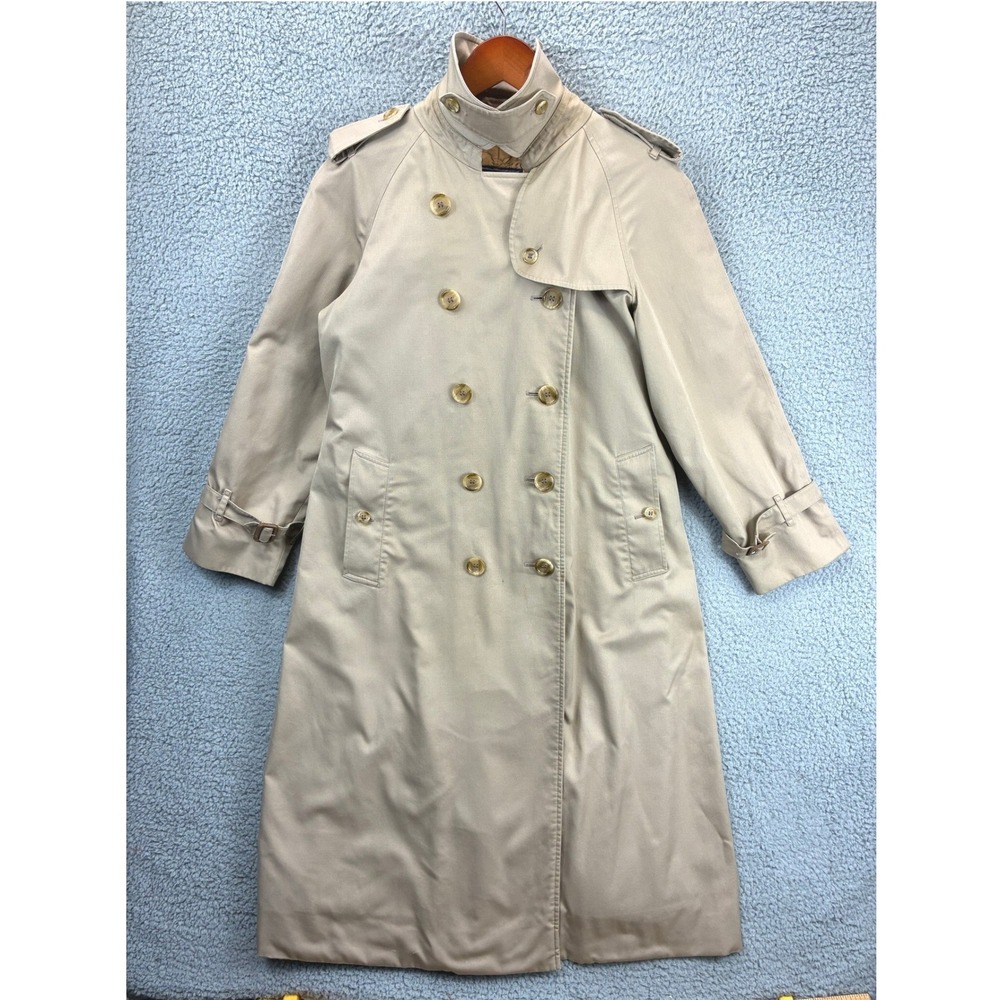 Burberrys Prorsum Trench Coat Womens 10P Beige Wool Nova Check Liner Vintage